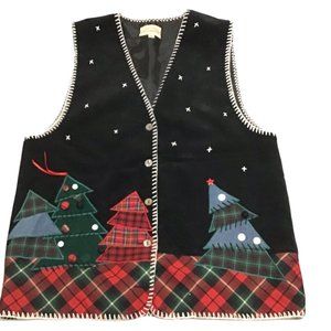 Christmas Vest by Susan Bristol Women's Size Medium M Black W Christmas Trees
